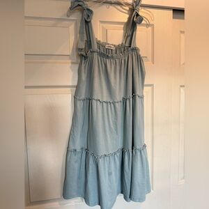 Light Blue Tiered Dress with Bow Straps